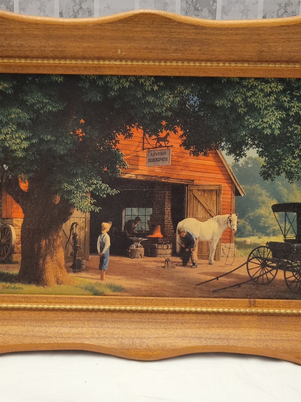 Rustic Orange Barn Blacksmith Art Print in Green Palette